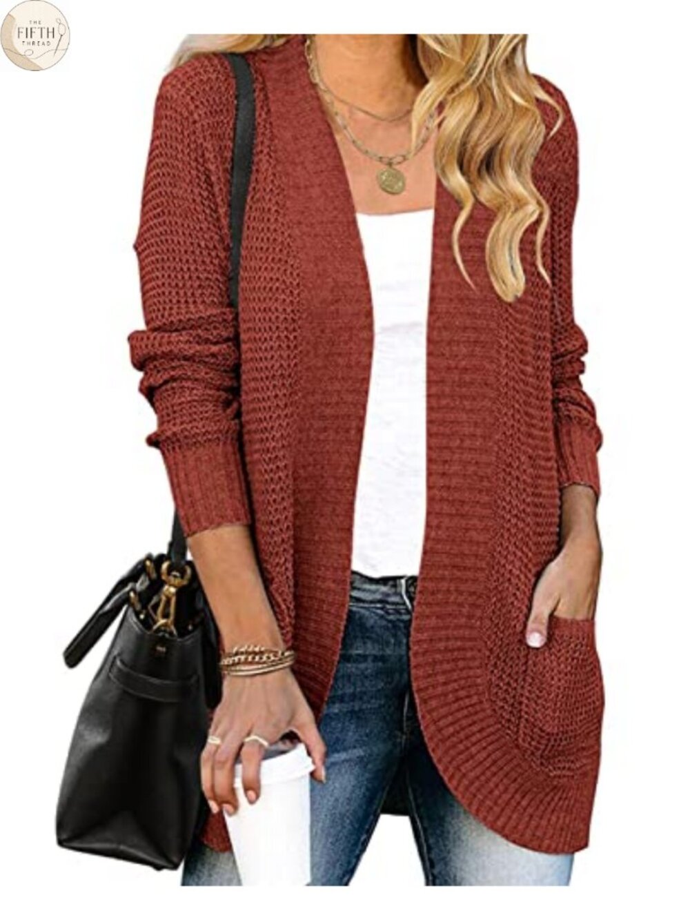 Long Sleeve Open Front Cardigan Chunky Knit Draped Sweater Outwear